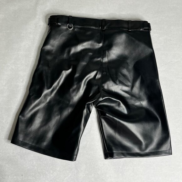 RARE VELMONTU Black Faux Leather High-Waisted Bermuda Shorts LARGE - Picture 2 of 4